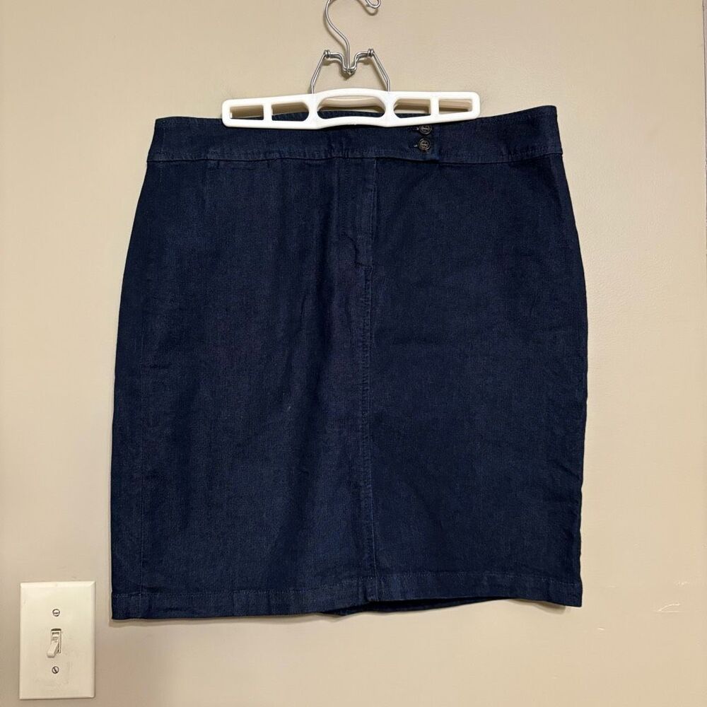 Talbots Women’s Dark Wash Denim Jean Skirt Button Zip Closure Petite 14